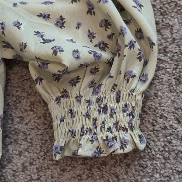 Bohme Sage Floral Blouse Romantic Cottagecore Fall Top Smocked Sleeves S - Picture 5 of 10